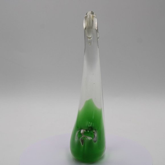 Murano Italy Hand Blown Glass Swan Paperweight Clear Green 6 Inch Tall - Picture 5 of 6